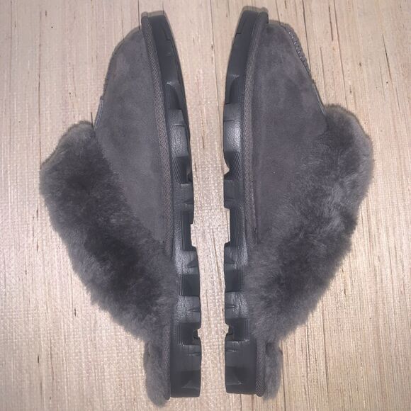 UGG COQUETTE Gray Suede Shearling Moccasin Slippers Women’s Size 9 Comfortable - Picture 5 of 16